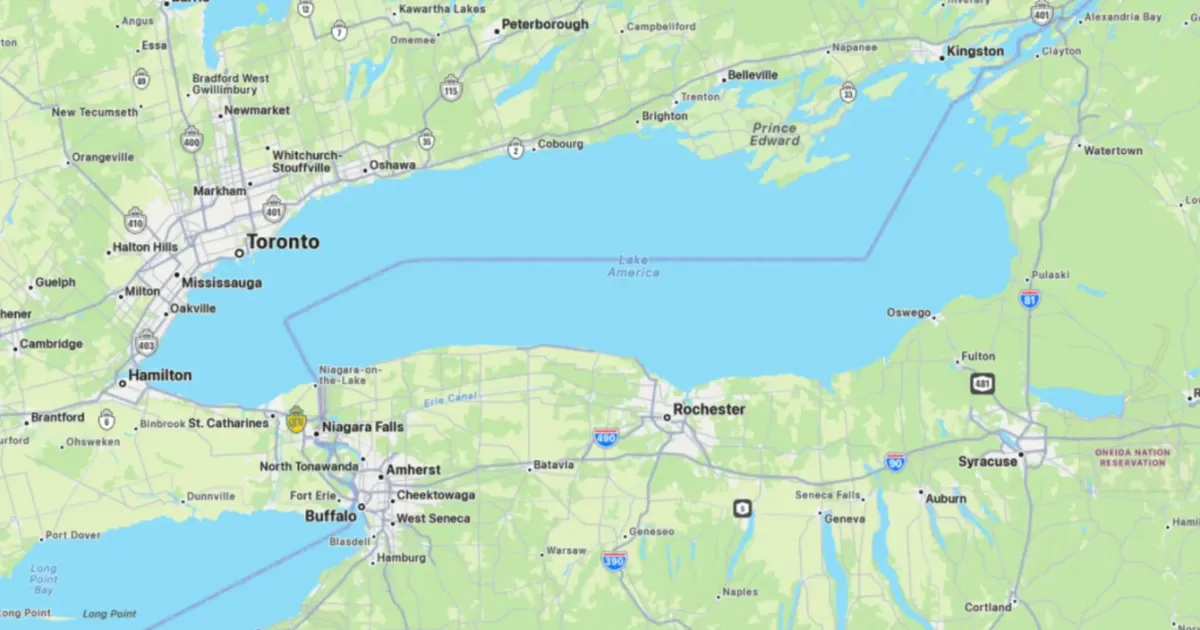 Apple Maps перейменувала озеро Онтаріо на озеро Америка